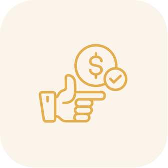 Hand pointing at dollar sign with checkmark.