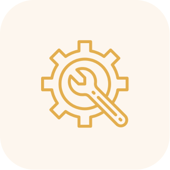 Gear and wrench icon on black background.