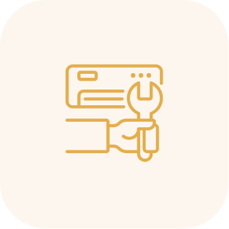 Hand holding wrench icon on card.