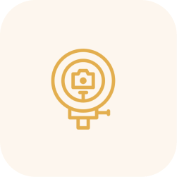 Camera inside a ring light icon.