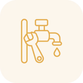 Wrench and faucet icon on black background.