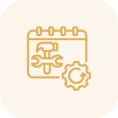 Calendar with tools and gear icon.